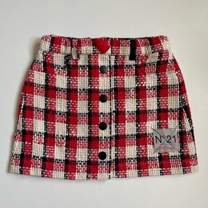 No. 21 Girl’s Tweed Plaid Skirt with Heart Button - 6Y